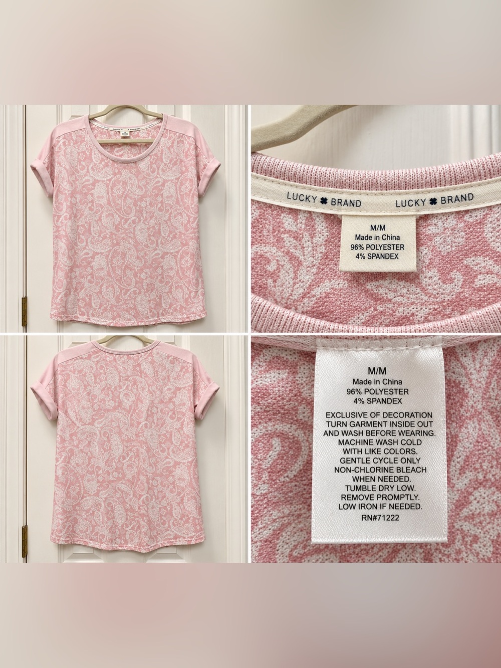 Lucky Brand Pink Paisley Short Sleeve Top Women’s M Soft Stretch Tee